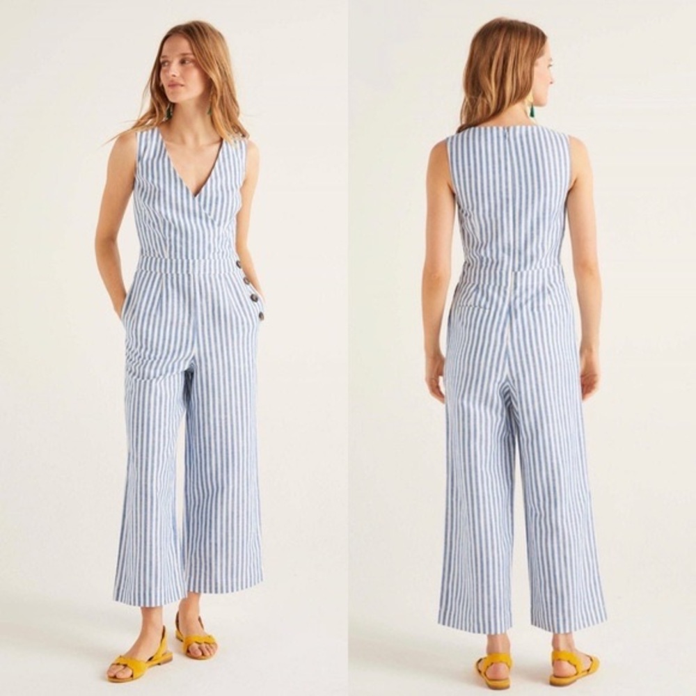 NEW Boden Dorothea Wrap Jumpsuit in Bold Blue Ivory Stripe Size 4P